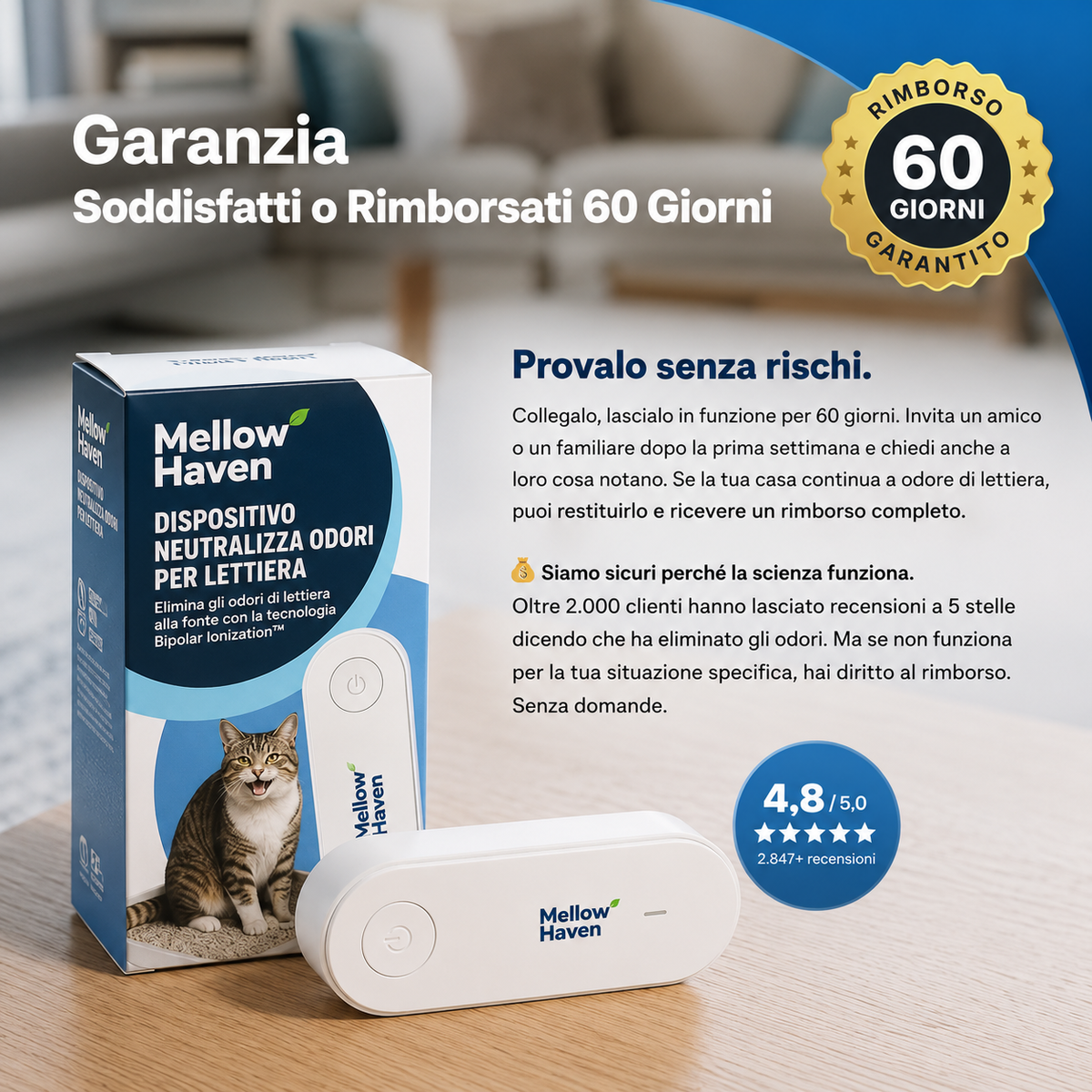Dispositivo Automatico Neutralizza Odori per Lettiera